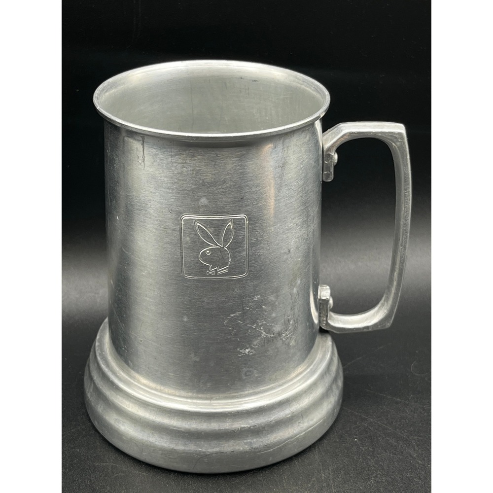 Playboy Aluminum Beer Stein Glass Bottom Logo Mug Tankard 1970-80s Hong Kong Vtg